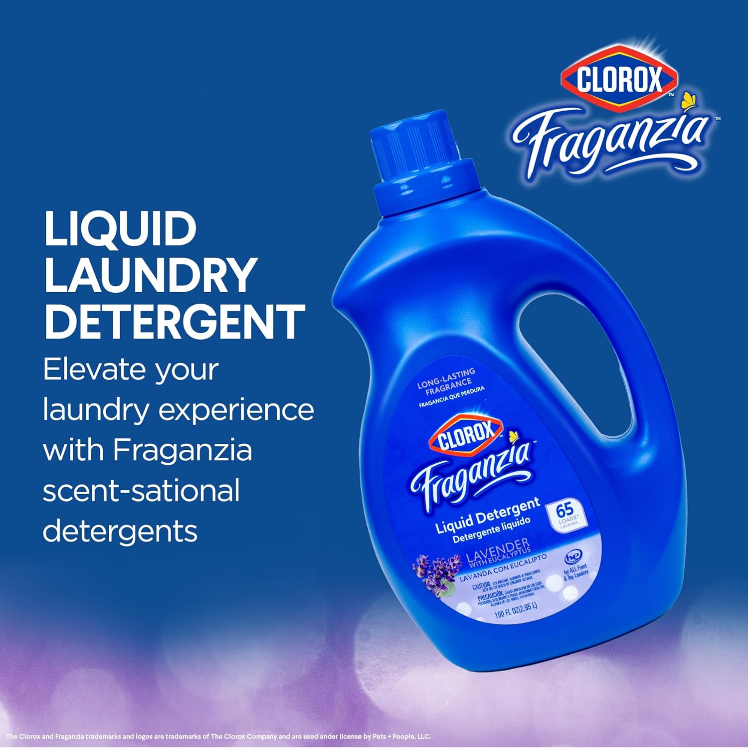 Clorox Fraganzia Liquid Laundry Detergent in Lavendar Scent - HE Compatible for All Front and Top Load Washing Machines, High Efficiency Laundry Detergent Compatible, 100 Fl Oz
