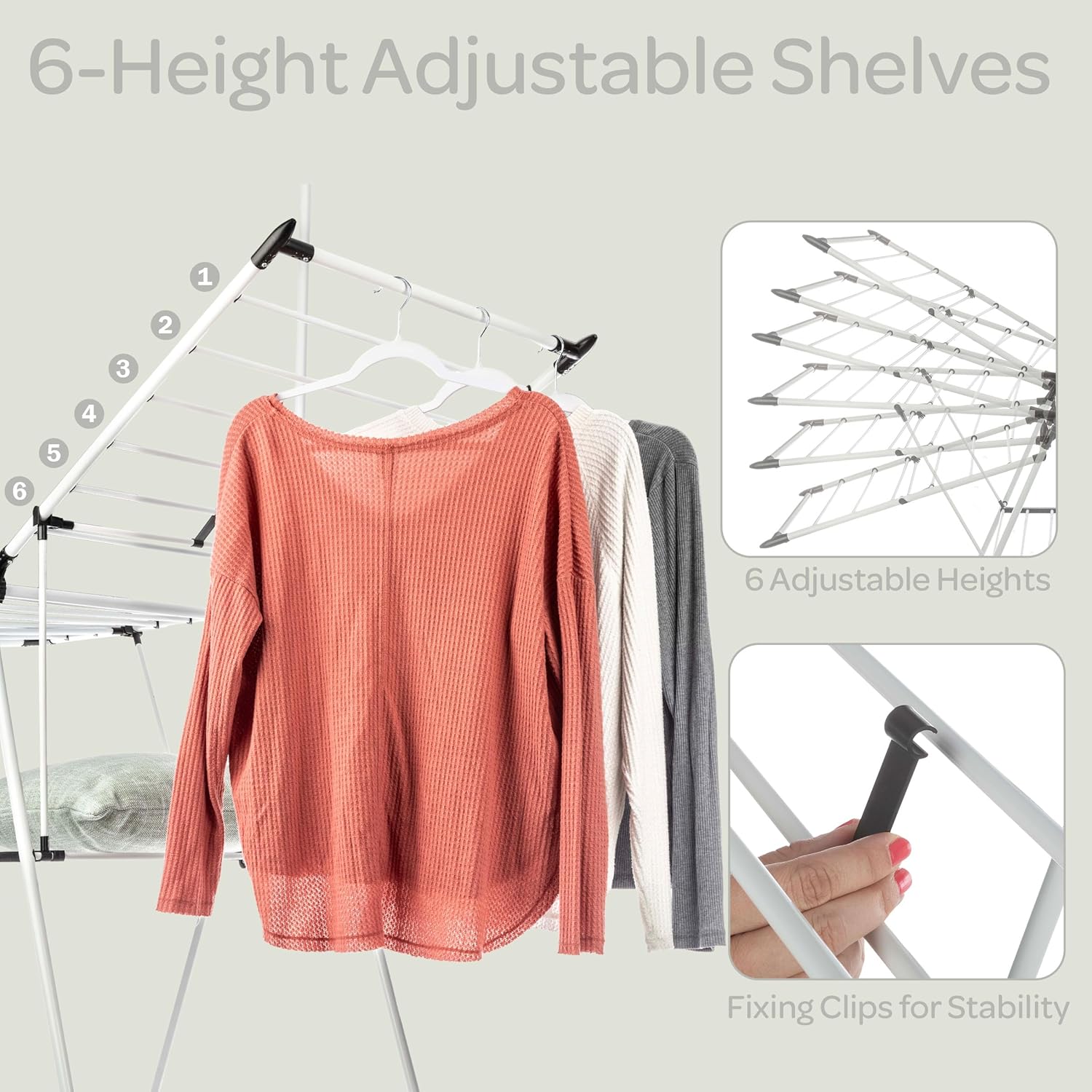 Clothes Drying Rack - 2-Level Laundry Drying Rack with 24 Drying Rails, Hanging Bar, and 2 Height-Adjustable Wings - Indoor/Outdoor Foldable Drying Rack by Home-Complete (White)