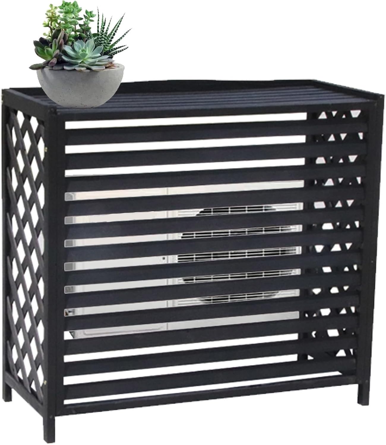 Air Conditioner Fence Screen AC Covers Outdoor Protective Grilles Wooden Plant Display Rack Weather Resistant Space Divider Shutters Decoration Cover For Outside Unit(Black,L115cm*W54cm*H95cm)