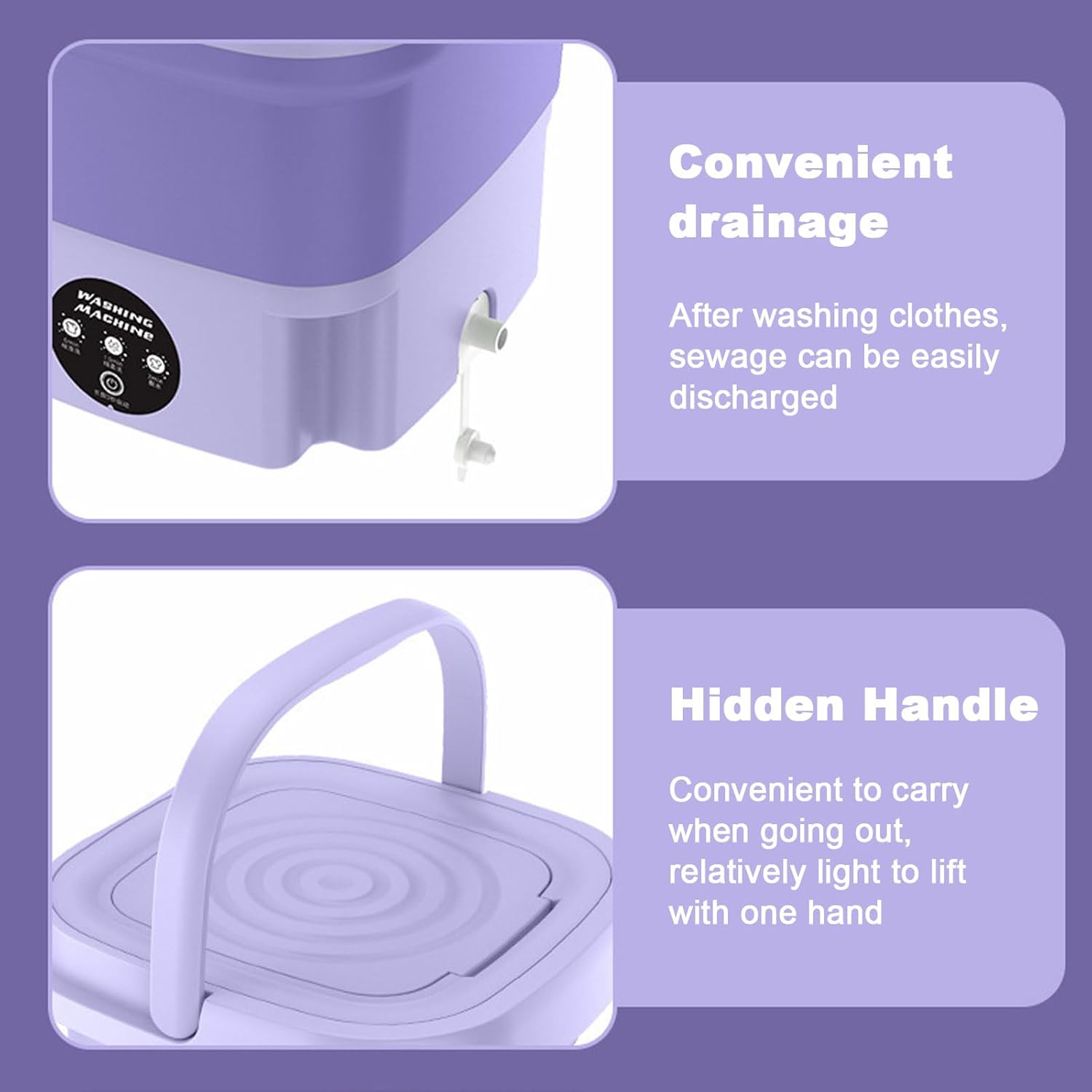 Generic Portable Washer and Dryer Combo, 8L Purple Mini Folding Washer, Top Load, Highly Efficient (Water, Energy), Small Portable Washing Machine for Apartments, Dorms, RV, Travel Laundry