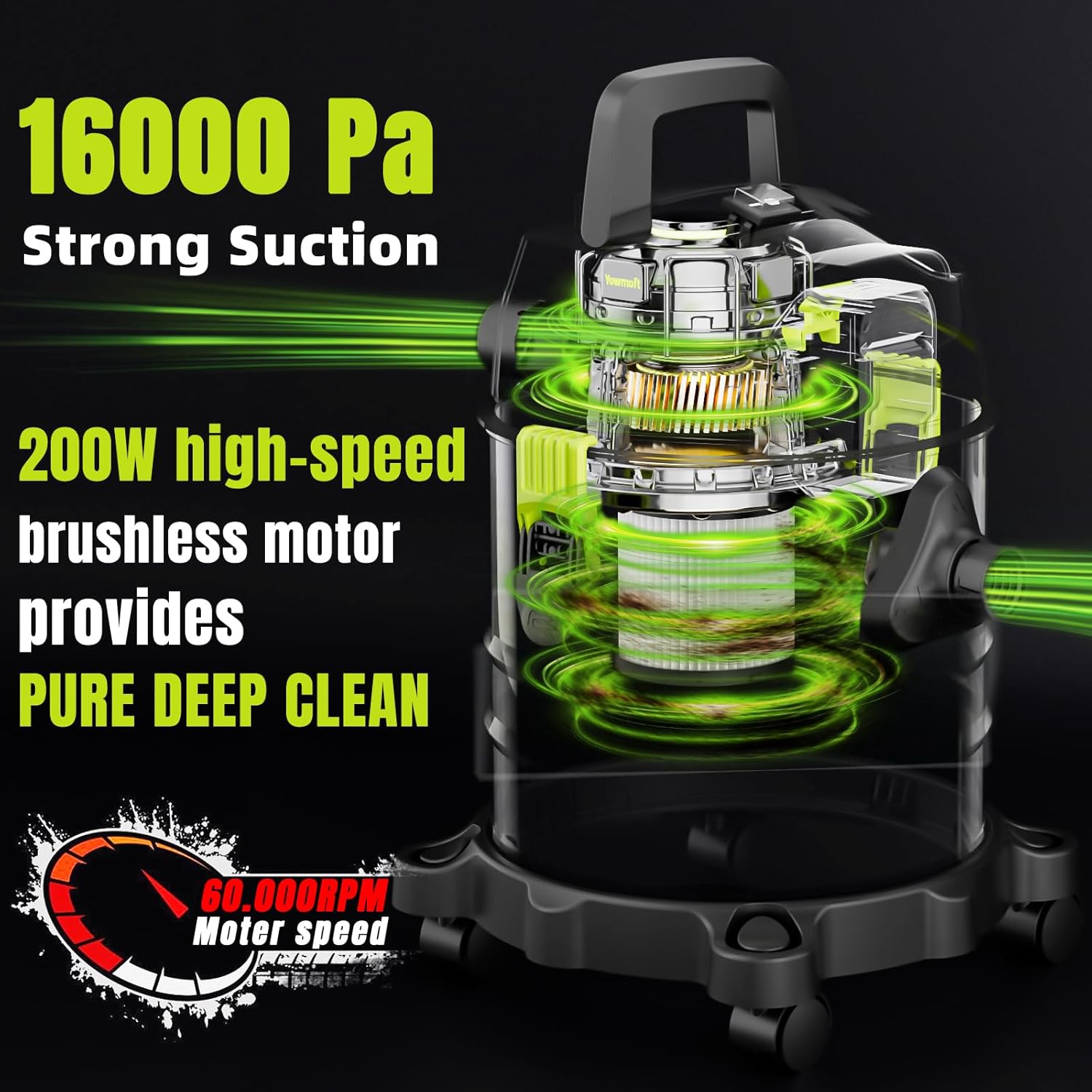 4 Gallon Cordless Shop Vac, Cordless Shop Vacuum Wet and Dry with 16 Kpa Strong Suction & Blower, Portable Shop Vacuum, Battery Powered Shop Vac for Car, Home and Garage