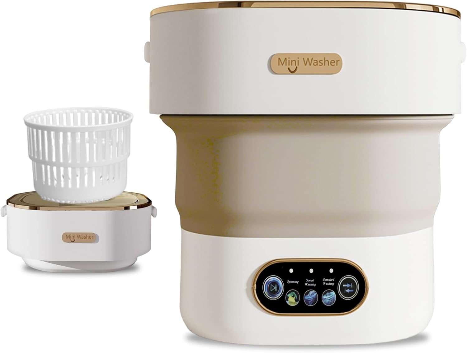 Portable Washing Machine, 15L Mini Collapsible Washer with 3 Cleaning Modes for Baby Clothes, Underwear, Small Foldable Laundry for Travel Apartment Home Dorm Hotel Camping (White+Khaki 16L)