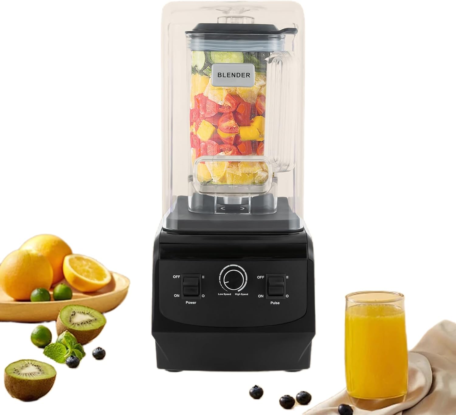 Commercial Blender with Shield Quiet Professional Blenders for Kitchen Restaurant 6 Stainless Steel Blade Heavy Duty Blender for Smoothies Frozen Drinks Ice Cream (2.2L,2200W,Black)