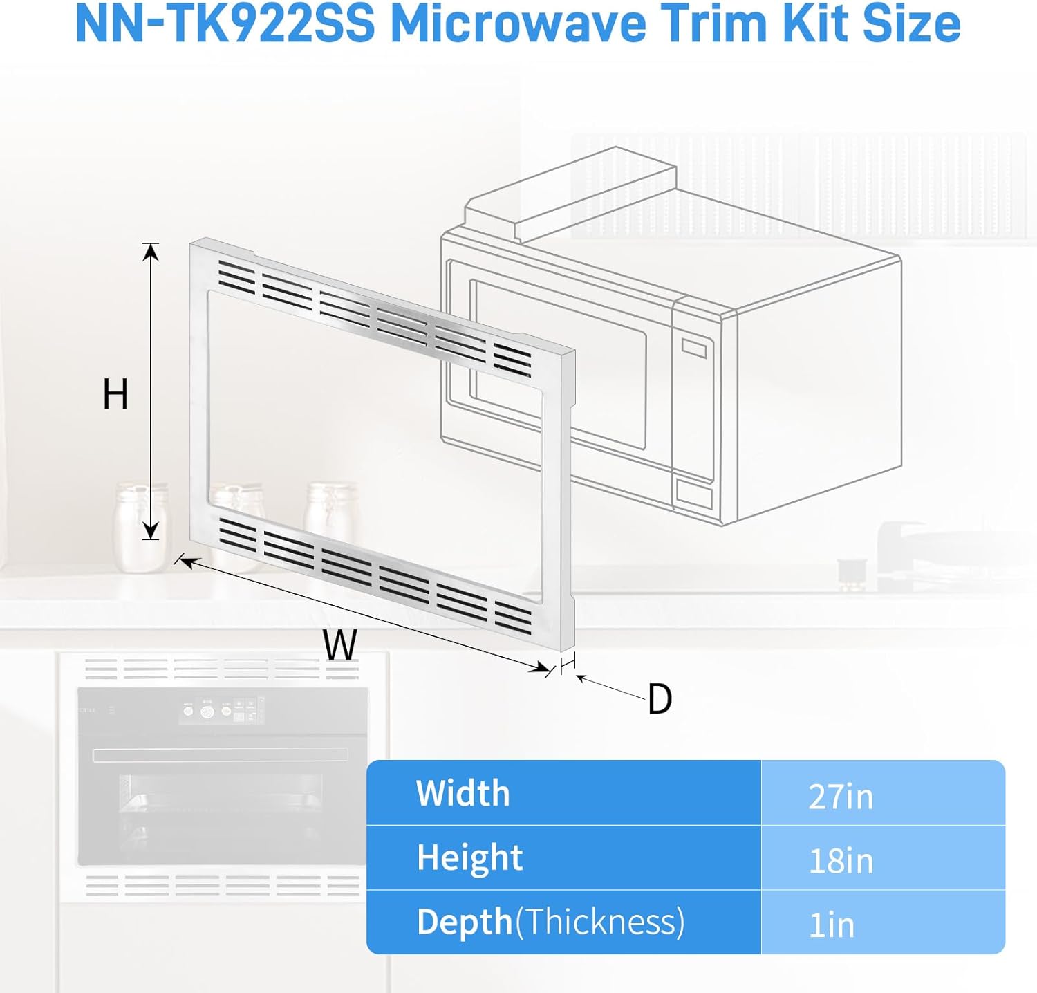 NN-TK922SS 27-inch Trim Kit, Stainless Steel 27” Microwave Trim Kit for 2.2 cu ft Microwave Ovens Compatible with Models Including NN-SE9...S, NN-SD9...S, NN-SN9...S