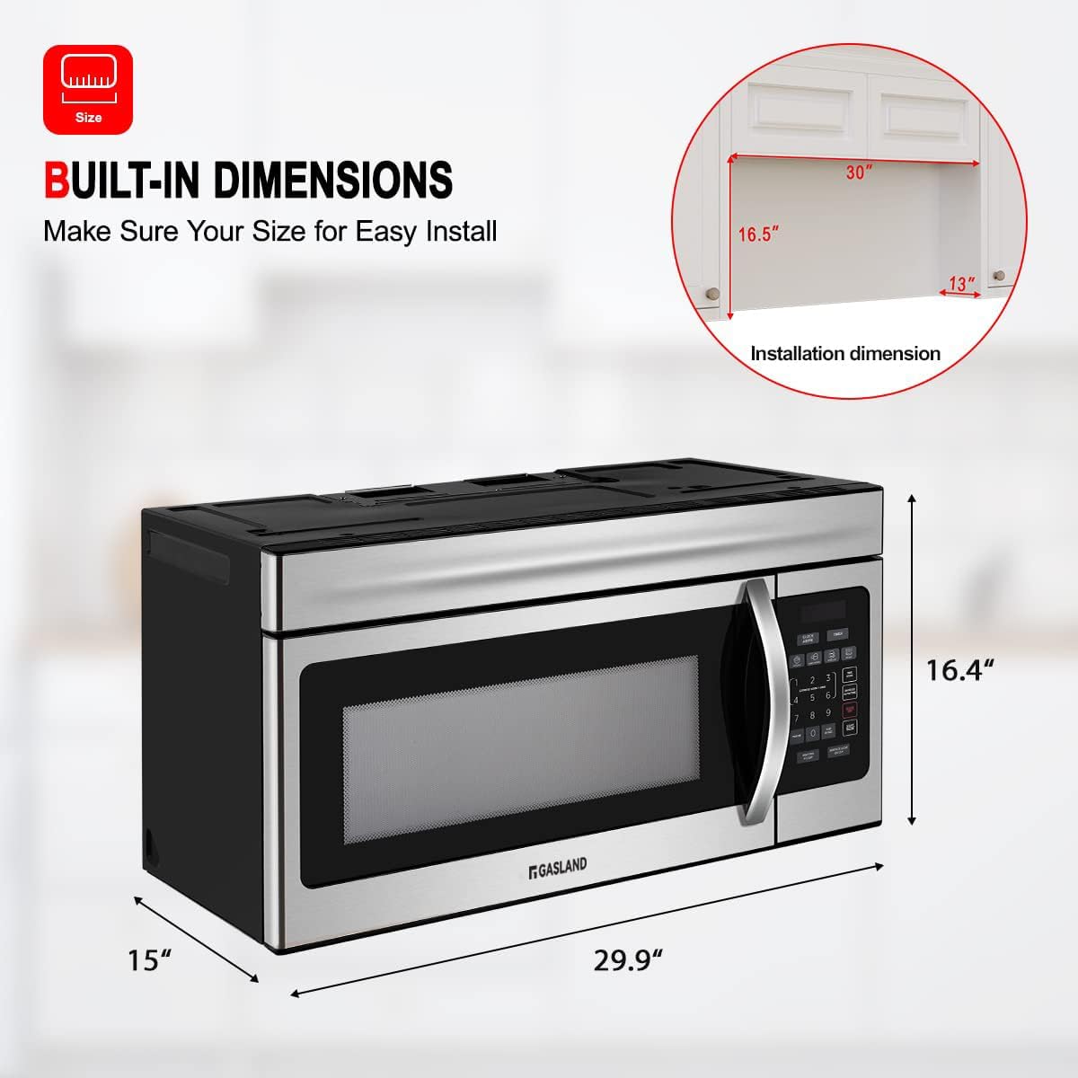 GASLAND 30 Inch Over the Stove Microwave, 1.7 Cu.ft. Over Range Microwave with 10 Power Levels, One Touch Cooking, 300 CFM,1000W, LED, Turntable, Sensor Cook, Above Stove Microwave, Stainless Steel