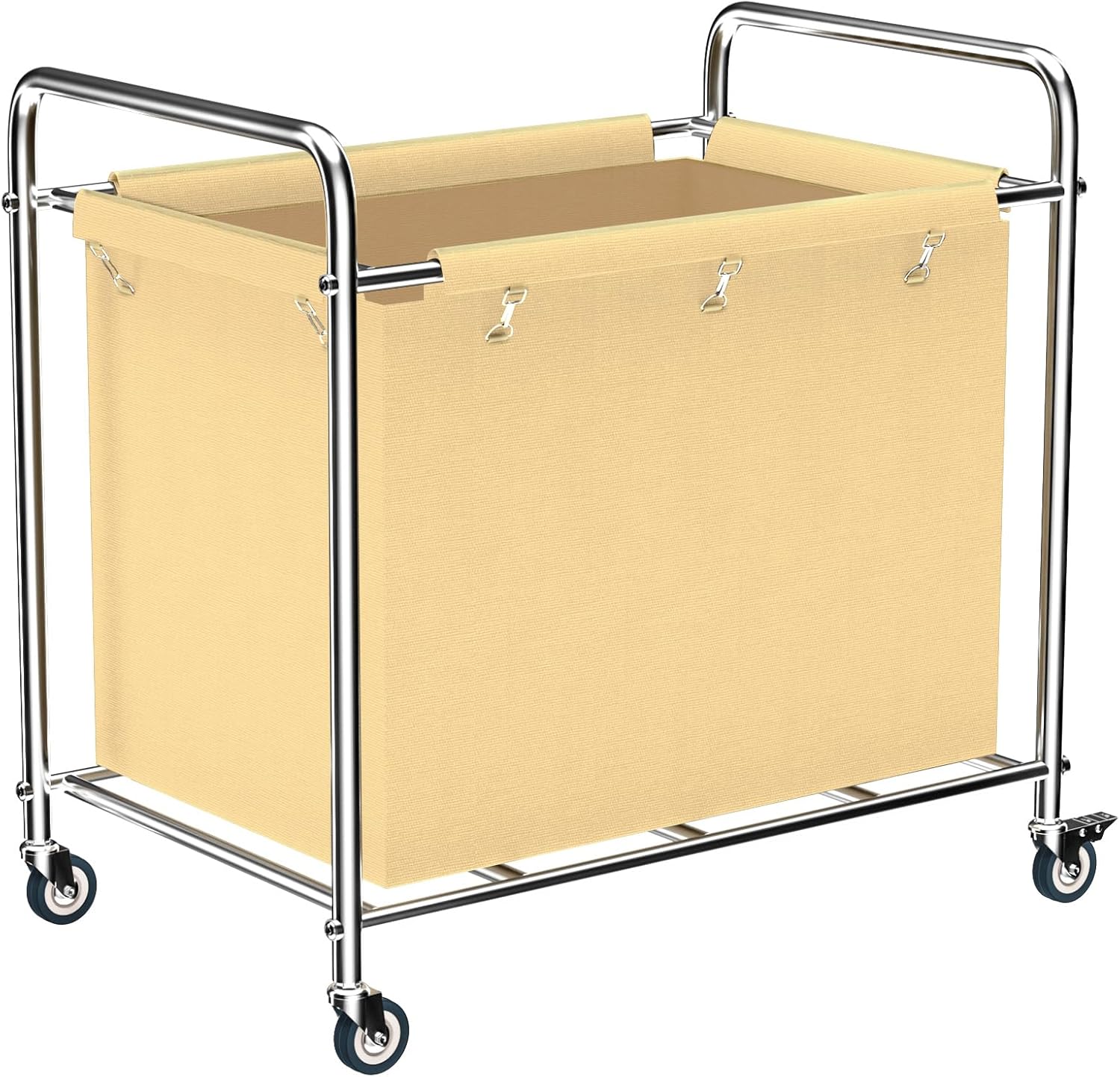 Commercial Laundry Cart with Wheels, 400L Heavy Duty Laundry Cart on Wheels for Home & Hotel, Waterproof Oxford, Sturdy Steel Frame, Easy to Install(Beige)