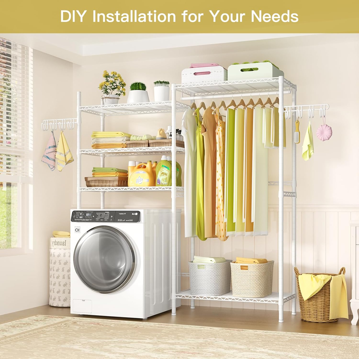 Ulif U6 Clothes Drying Rack, 5-Tier Over Washer and Dryer Laundry Room Storage and Organizer, Heavy-Duty Space Saver, 65.3