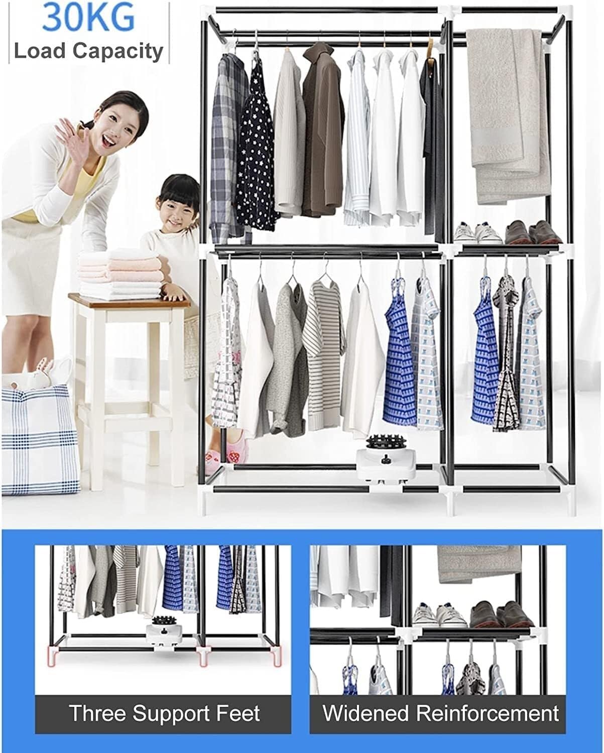 Heated Clothes Dryer 850W Energy-Efficient Electric Clothes Dryer 30kg Large Capacity Heated Clothes Airer, 220V Stainless Steel Household Dryer with Dustproof Cloth Curtain(Brown,Standard)