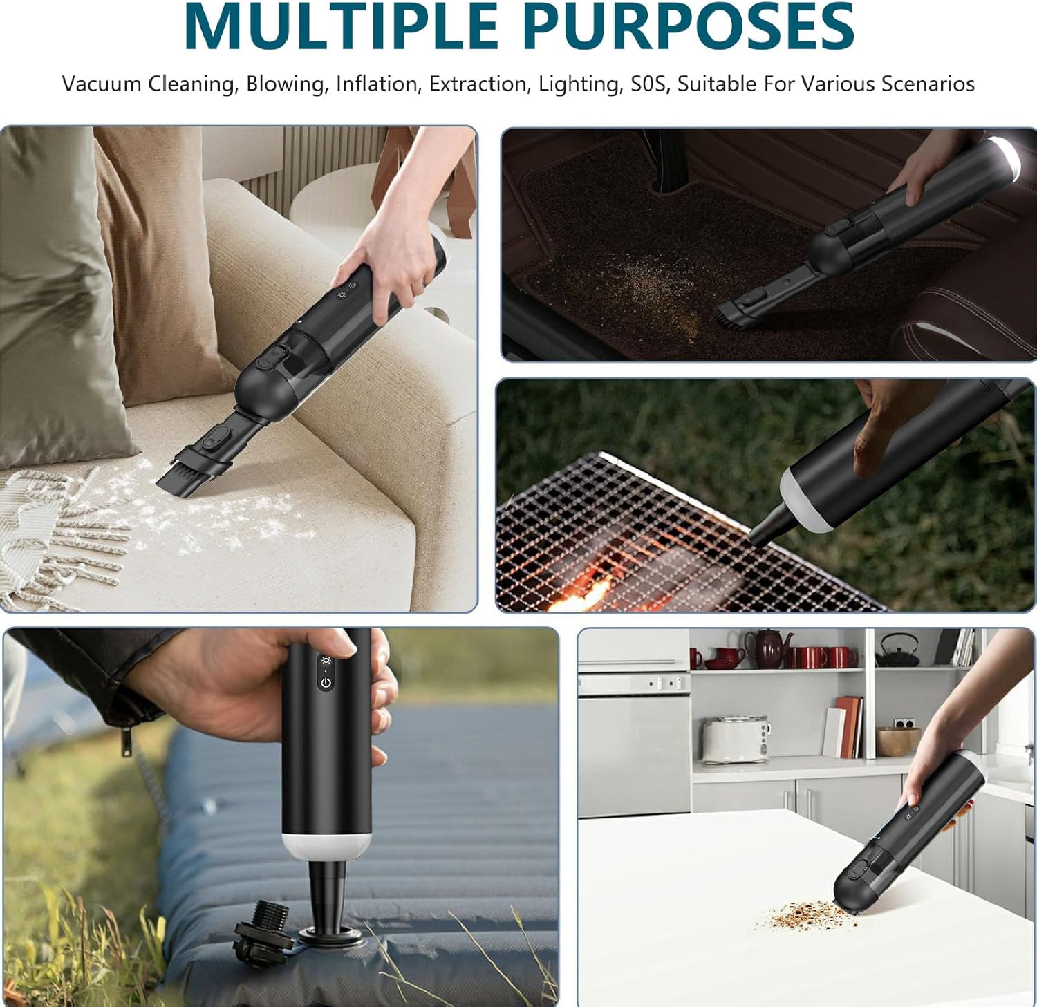 APLUSH Handheld Vacuum Cordless, 10000Pa Portable Vacuum Cleaner and Air Duster, Mini Dust Busters Cordless Rechargeable Home Vacuum for Car, Home, Office, Sofa,Black,P17 Metal