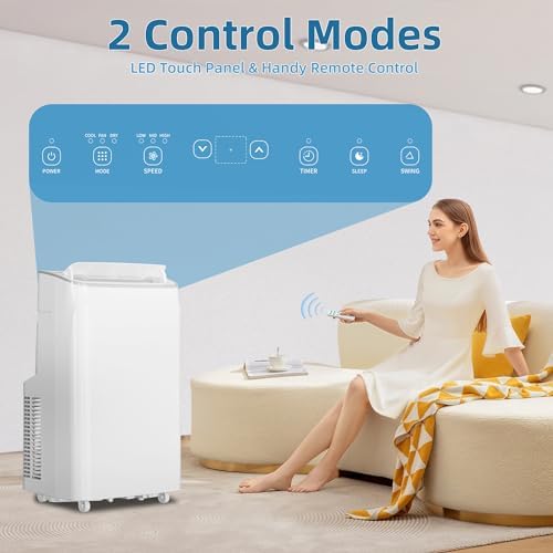 Efficient Cooling with Portable Air Conditioner - 12000 BTU Portable Air Conditioner Cools Rooms Up to 450 Sq. Ft, 3-In-1 Functionality, Quiet Operation
