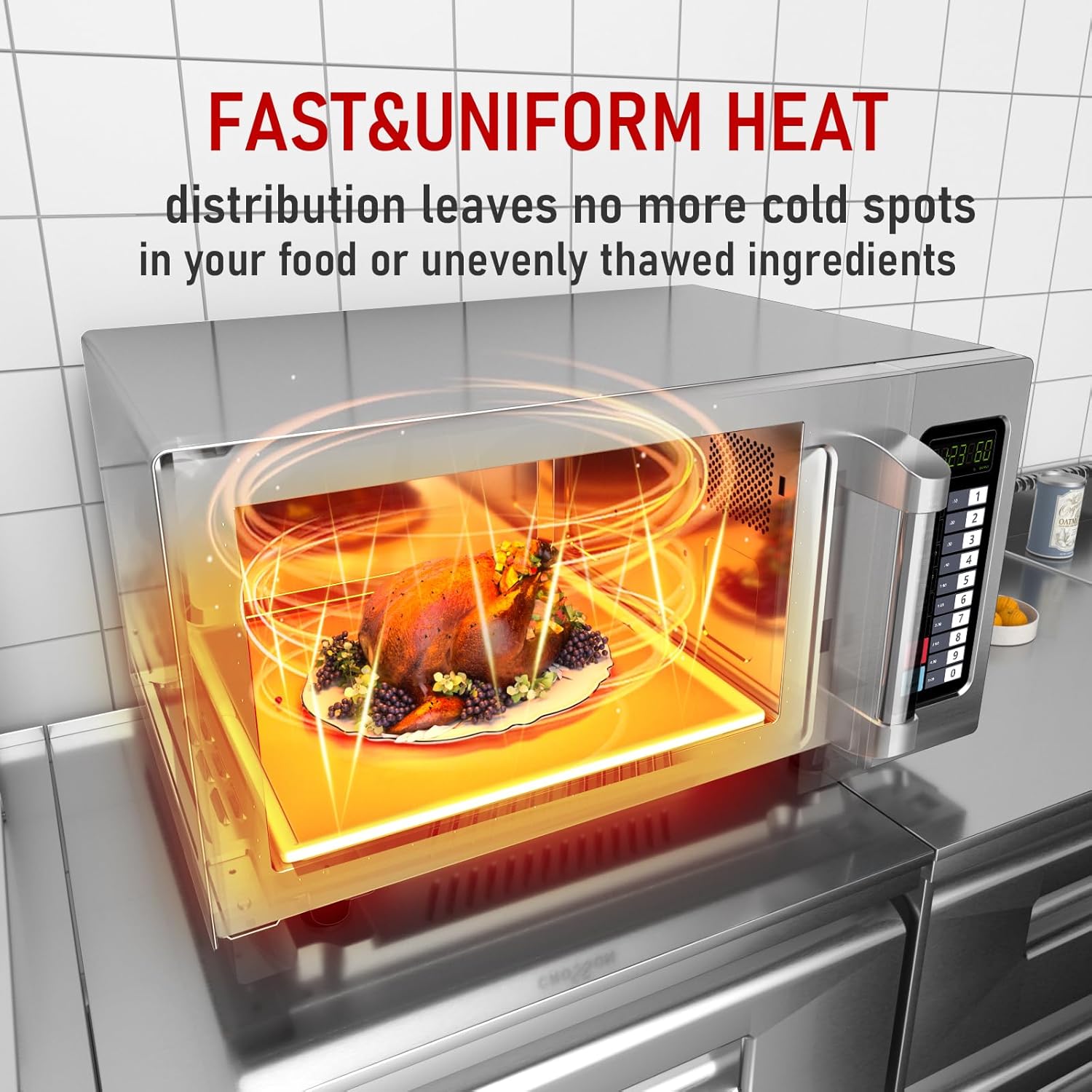 CROSSON Commercial Countertop 25L Microwave Oven W/ 10 Programmable Memory Menu,5 Power Level,3 Stage Cooking and Touch Screen Control-1000W,0.9 Cu.Ft