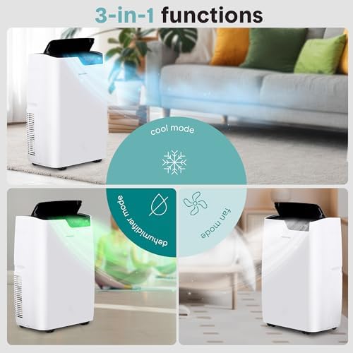SereneLife Portable Air Conditioner 14000 BTU, 3-in-1 Compact Standing Air Conditioner for Room Up to 500 Sq. Ft., Touch Control Panel, High Efficiency CEER 7.22 and Auto Mode for Easy Operation
