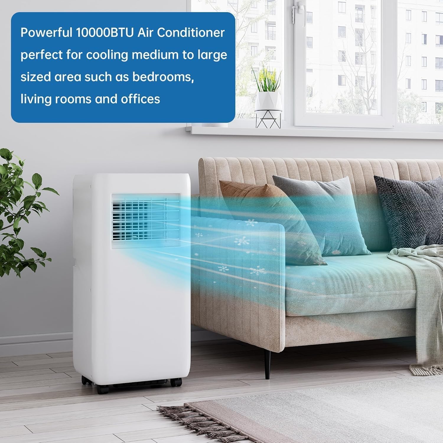 Standing Portable Air Conditioner, 4 In 1 Quiet AC Unit, Cools Up to 450 Sq.Ft, 10000BTU Portable Air Cooler with Remote & 24H Timer for Bedroom Comfort, White