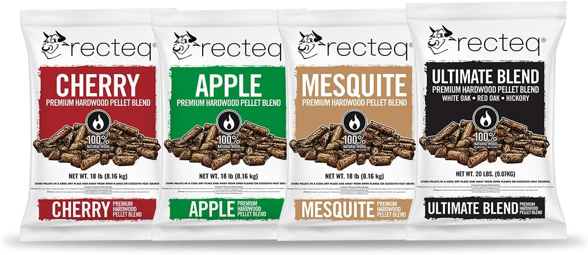 recteq 74lb Pellet Variety Bundle | Hardwood Grilling Cooking Pellets | Cherry, Mesquite, Apple and recteq Ultimate Blend