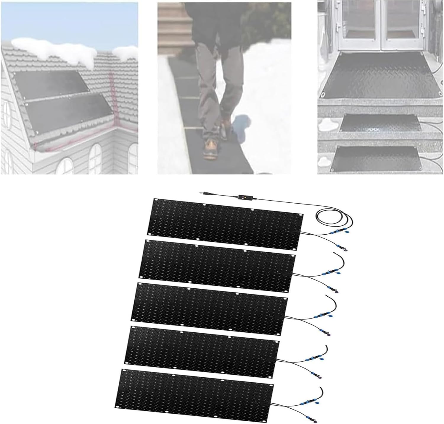 Snow Melting Mats 1/2/3/4/5 Pieces Stair Heated Outdoor Mats - With Power Cord, Non-Slip Snow and Ice Melting Mats, Melts at 2 Inches/Hour - Great for Winter Steps, Doorways, Walkways(5 Pcs,30x120cm/1