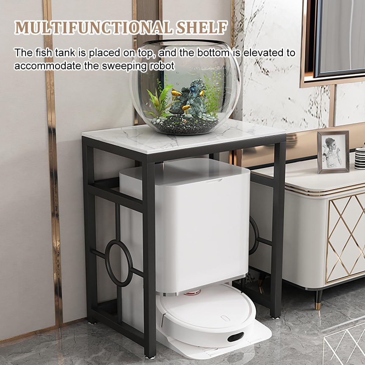 Robot Vacuum Stand Cabinet,Sweeping Robot Storage Rack,Entryway Hallway Robot Vacuum Cleaner Shelf,Small End Tables for Bathroom,Multi-Functional Fish Tank Stand(Off-white,70*40cm/27.5*15.7