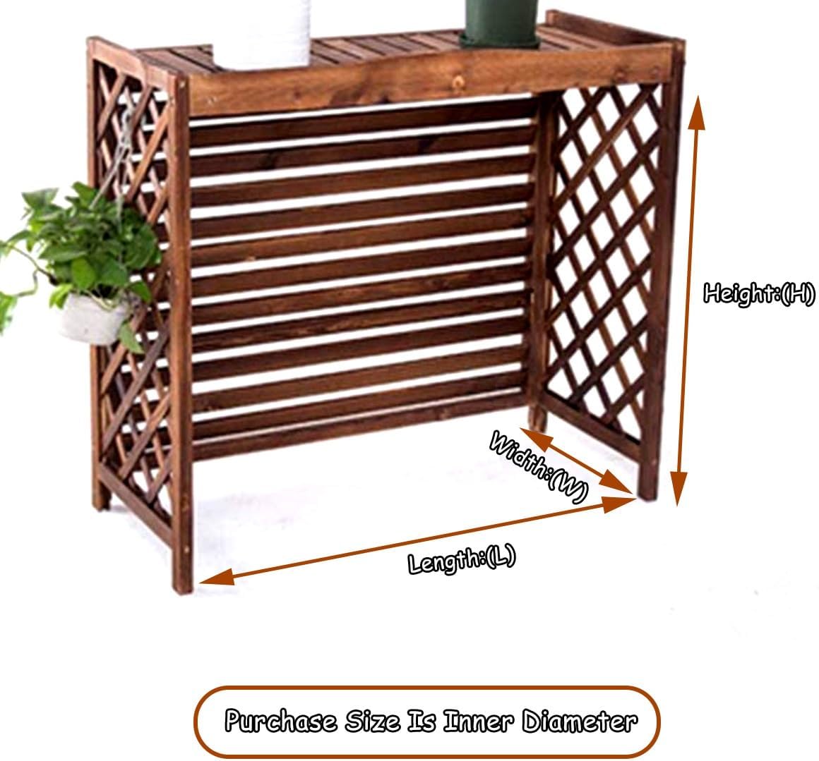 Air Conditioner Cover for Outside Units Stable Free Standing AC Fence Screen Wooden Storage Shelf for Outdoor Condenser Flower Shelf Decorative Easy to Install(Black,L96cm*W40cm*H89cm)