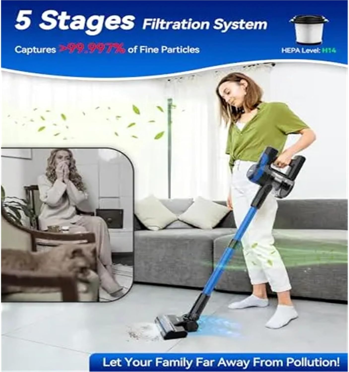 Compatible with Devoac V50 Cordless Vacuum Cleaner, Lightweight Stick Vacuum with Rechargeable Battery, 6-in-1 Handheld Vacuum for Hard Floors & Carpet Cleaning