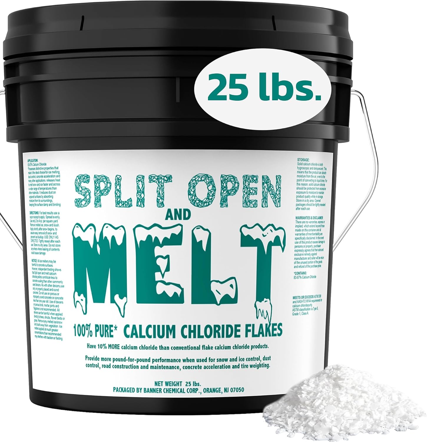 Split Open and Melt Ice Melter for Melting Ice and Snow- Calcium Chloride Flakes for Snow and Ice Control (25 Pounds)
