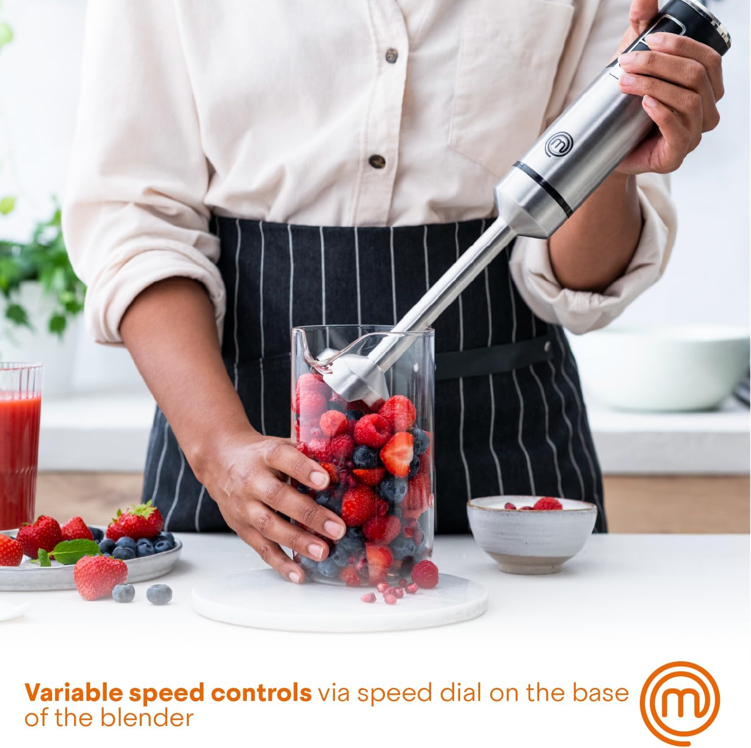MasterChef Immersion Blender Handheld, Stainless Steel Hand Held Blending Stick Emulsifier, Puree Blender for Making Baby Food, Soup, Sauces etc, Powerful 400W Motor with Variable Speed Control