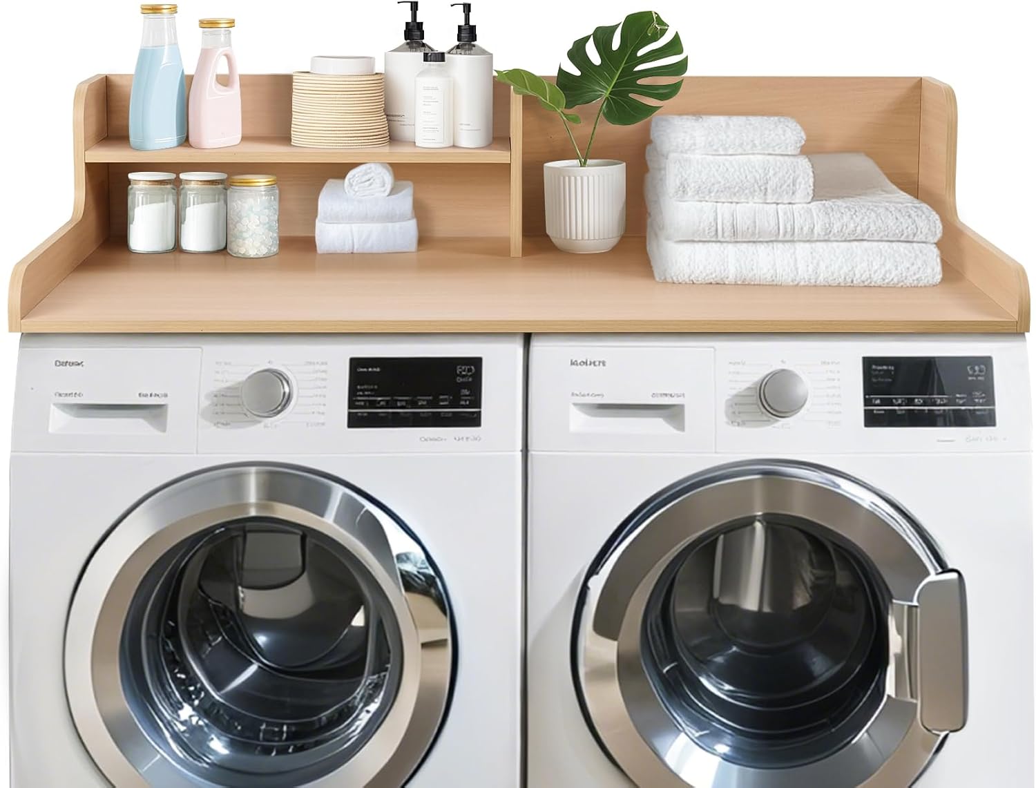 Kaboon Washer Dryer Countertop 2 Tier 58 inches wide, Laundry Shelf Topper with Edge, 58