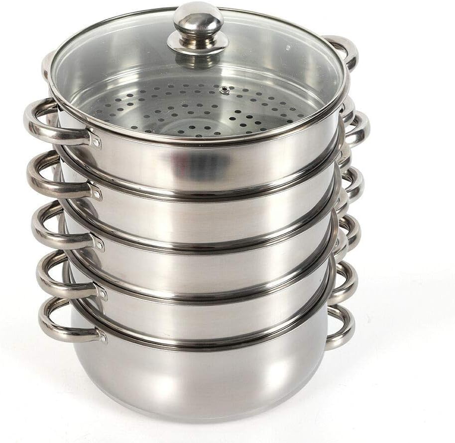 26 cm Stainless Steel steam Cooker, Glass lid, 5-Layer Steamer, Slow Cooker, Cooking Pot, Small appliances, Kitchen Mantle Cooker, Kitchen Appliance