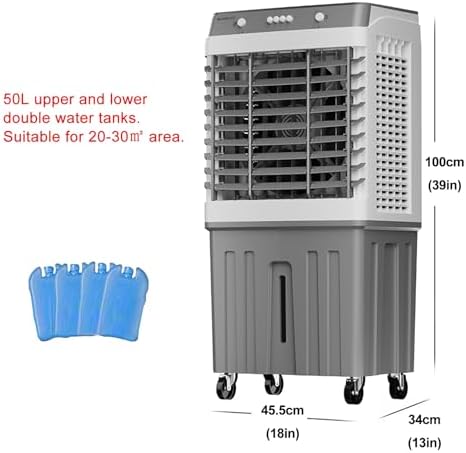 3 in 1 Portable Air Conditioner, Swamp Cooler, Evaporative Air Cooler Outdoor Cooling Fan, 120° Oscillating, 3 Speed for Patio Garage Industry Commercial Use(44.5x34x100cm/18x13x39inch)