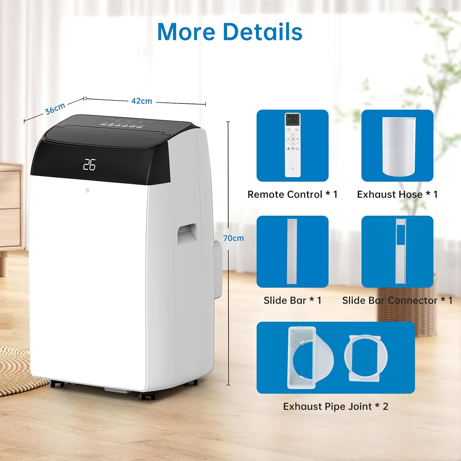 12000 BTU Portable Air Conditioner - Cooler Dual Hose Inverter,Heater,Dehumidifier & Fan w Remote Control,Floor AC Unit Sleep Mode 42db,24H Timer,Cool Room up to 750 Sq Ft w Window Kit