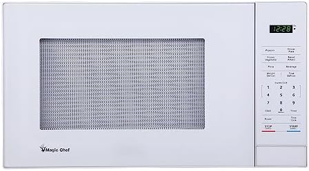 Magic Chef Compact Countertop Microwave Oven, 1,000 Watts, White, 1.1 Cu. Ft. - Digital Kitchen Appliance with One-Touch Cooking, Child Lock, Timer, Reheat, Defrost, and 10 Power Levels