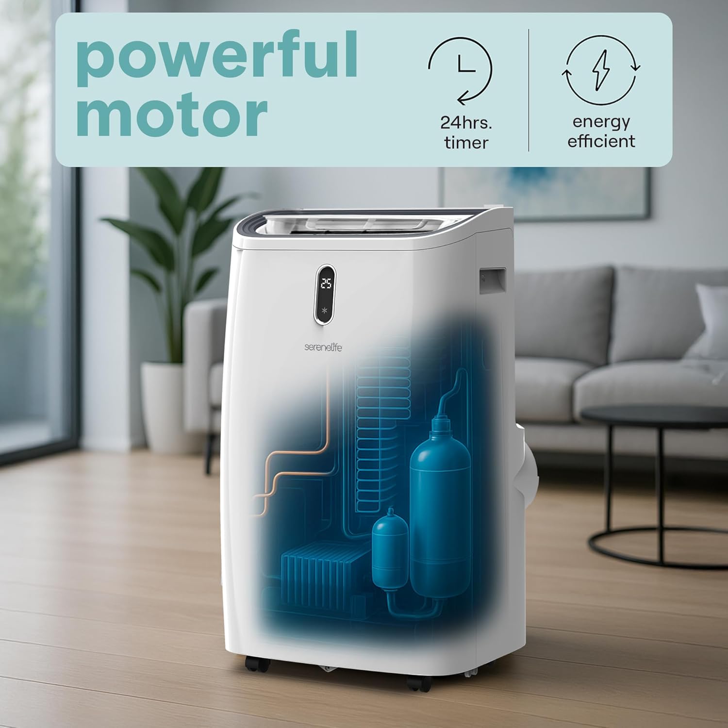 SereneLife Portable Air Conditioner, 14000 BTU (ASHRAE) Compact Home A/C Cooling Unit with Built-in Dehumidifier and Fan Modes, Energy Efficient 400 Sq. Ft. Coverage, Includes Window Mount Kit (White)