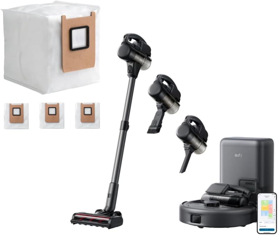 eufy Robot Vacuum 3-in-1 E20, with Versatile Stick and Handheld Vacuum Cleaner Combo,Self Emptying Up to 75 Days, Max 30,000Pa, Smart Obstacle Avoidance + Official Official 3X Dust Bags