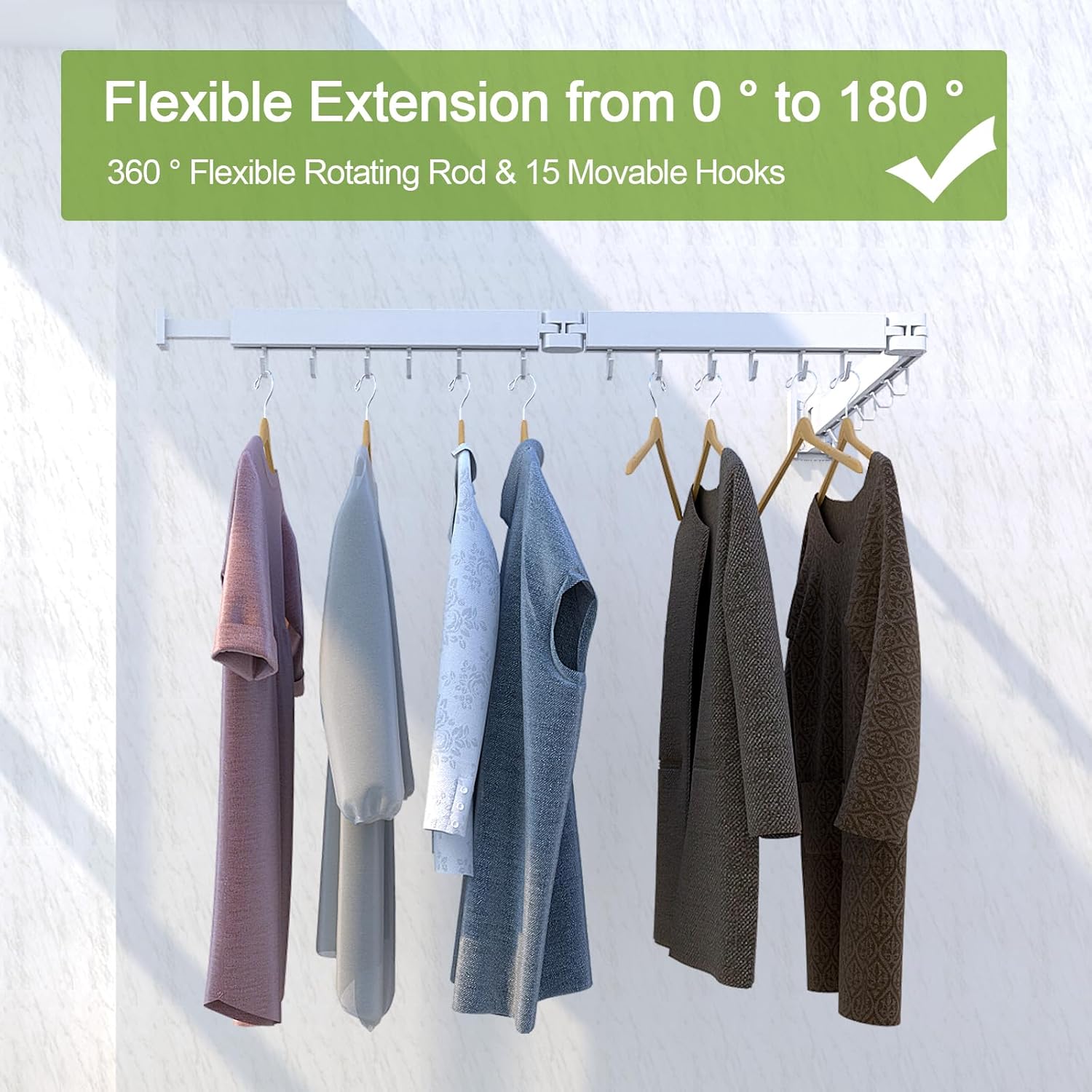 Clothes Drying Rack, Laundry Drying Rack Wall Mounted, [No-Drill & Drilling to Choose] 3-Fold Laundry Drying Racks for Hanging Clothes, Foldable & Sturdy Space Saver for Laundry Room -White