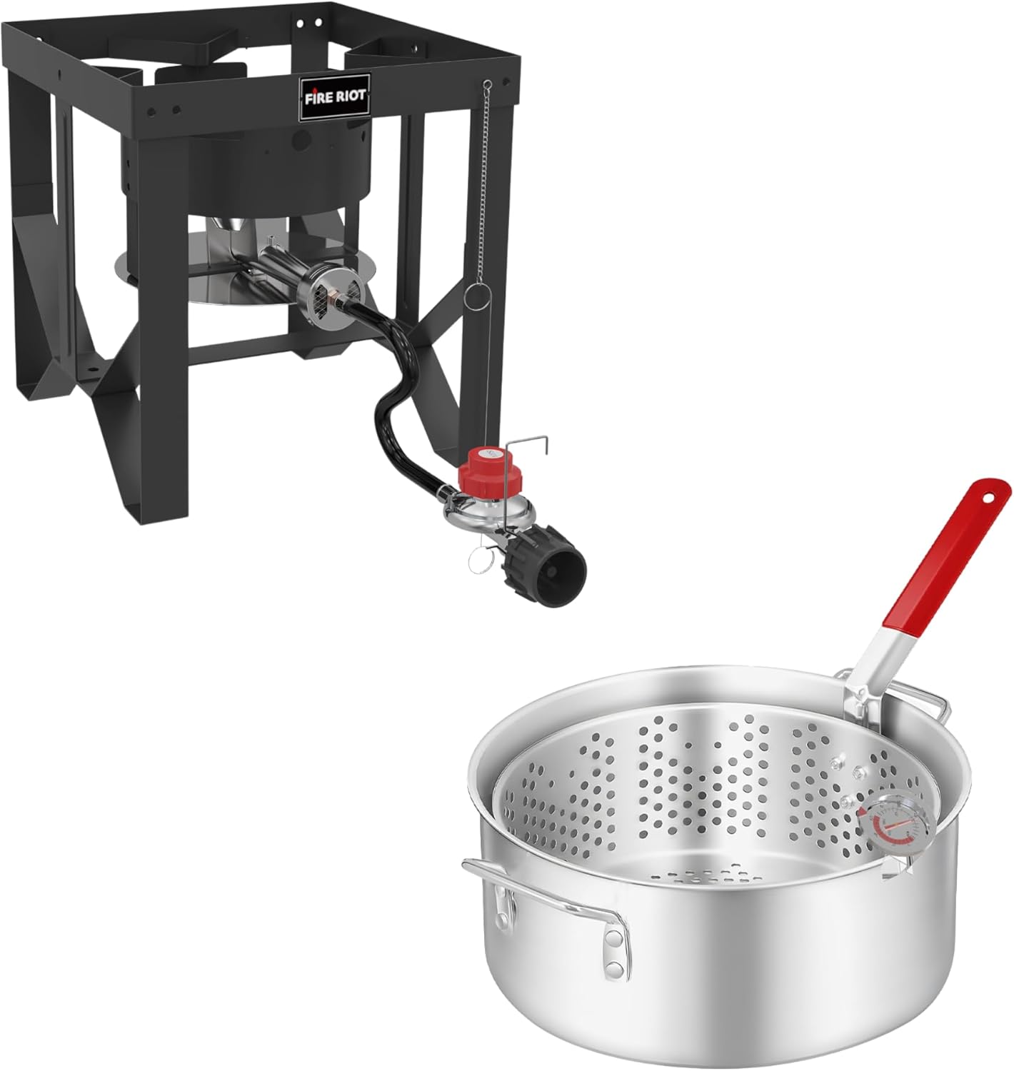 Aluminum Fish Fryer Pot with Basket & 50,000 BTU High-Pressure Propane Burner - Complete Outdoor Cooking Set for Frying Seafood, Chicken, French Fries, and More