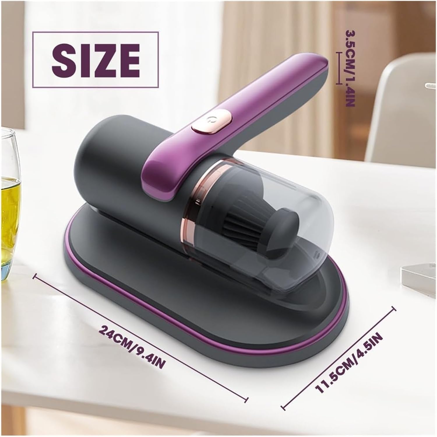 Household High-Frequency Strong Removal Instrument, 10Kpa Low NoiseHandheld Deep Mattress Vacuum Cleaner, Double Beat Cordless Dust Vacuum Remover Cleaning Machine for Pillows Sofas (Color : Purple)