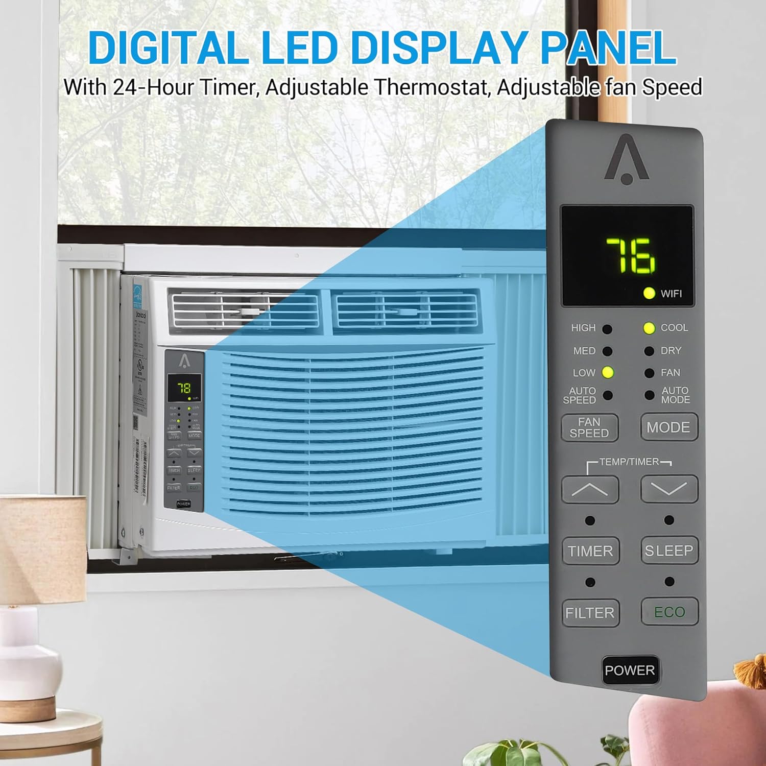 ABS Window Air Conditioner 6000 BTU with Fixed Frequency, Sleep Mode, ECO Mode, R32 Refrigerant, and 24-Hour Timer