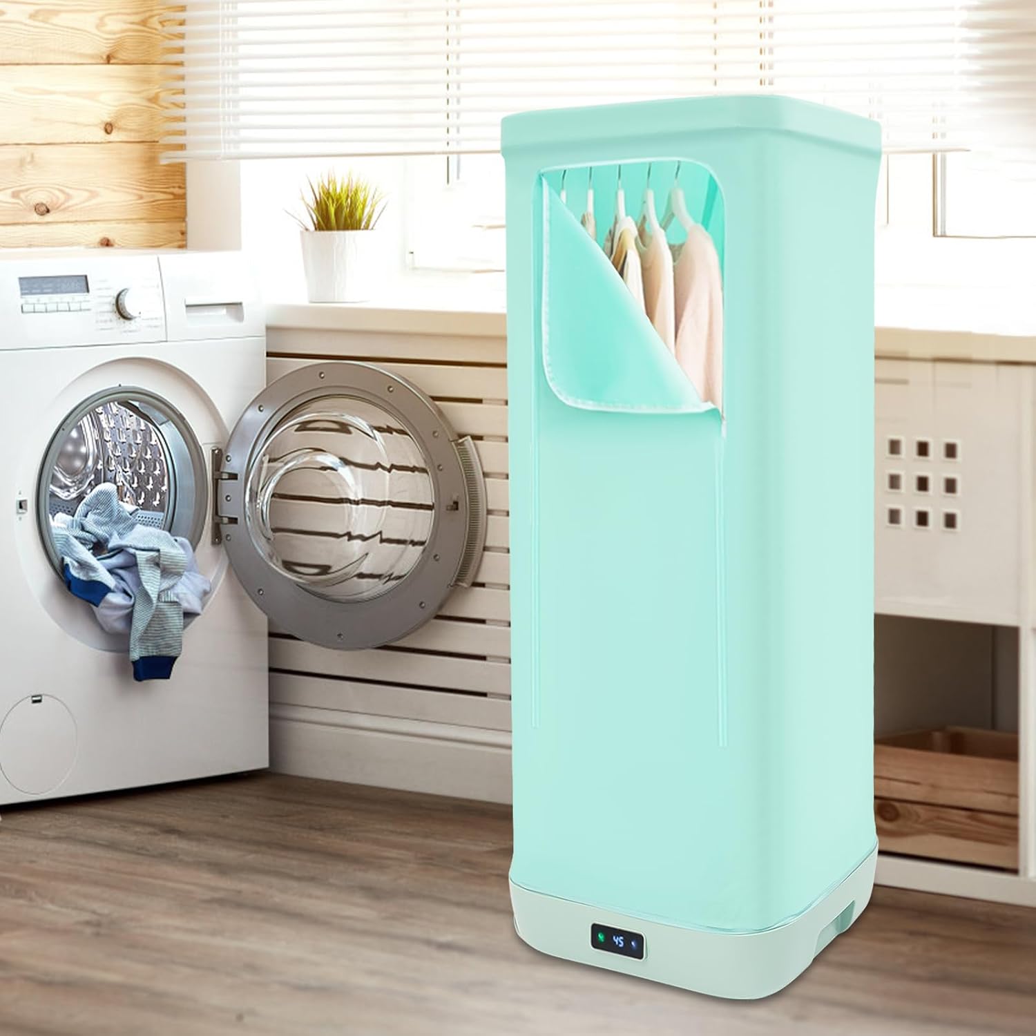 Folding Portable Clothes Dryer, 360° Hot Air Circulation Household Drying Dryer for Drying and Storaging Clothes, 20.47*14.17*49.6in Portable Clothes Dryer for Homes, Hotels, Dormitories, Light Green
