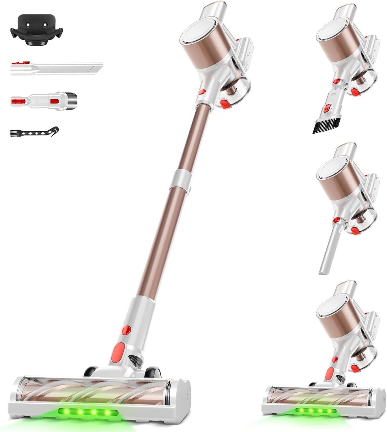 Cordless Vacuum Cleaner, Powerful Suction Vacuum Cleaners for Home, Stick Vacuum Cordless with LED Display, Anti-Tangle & Wall Mount, 8 in 1 Lightweight Vacuum for Hard Floors Pet Hair(Gold)