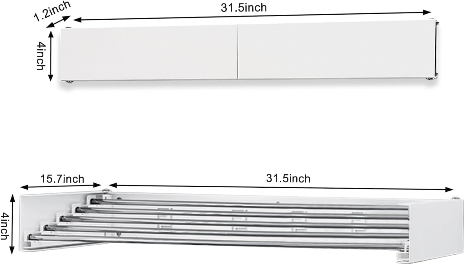 Wall Mounted Drying Rack 31.5 Inch, Laundry Clothes Drying Rack Foldable , Space Saving Collapsible Drying Rack Clothing Wall Mount with Wall Template, 5 Stainless Steel Rods, 60 lb Capacity (White)