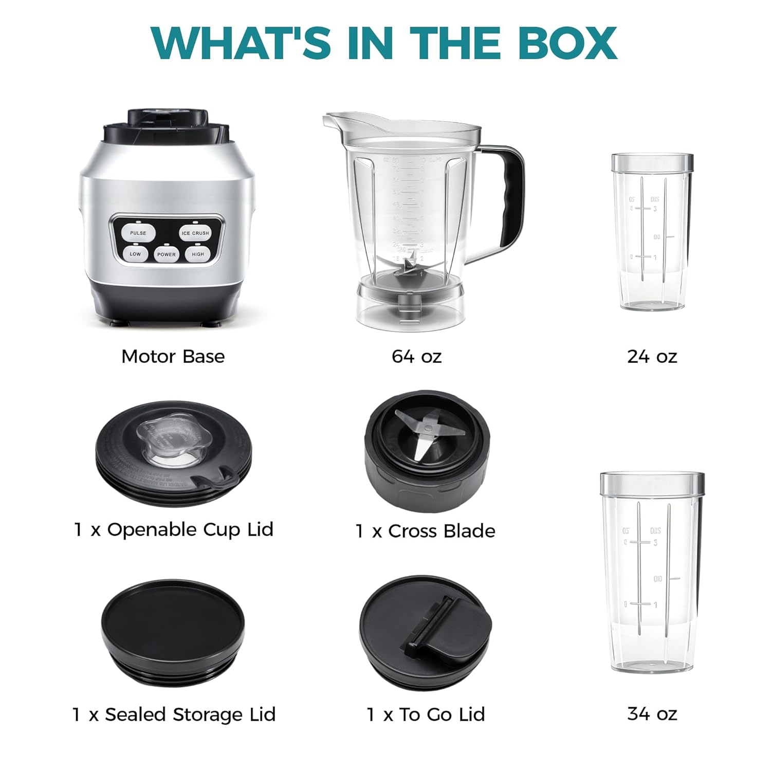 OLIXIS Smoothie Blender, Countertop Blenders for Kitchen with 23 34 60 oz BPA-Free Portable Cups, Professional Smoothie Maker with Four Programs for Shakes, Sauces, Juice and Ice Crushing, Silver