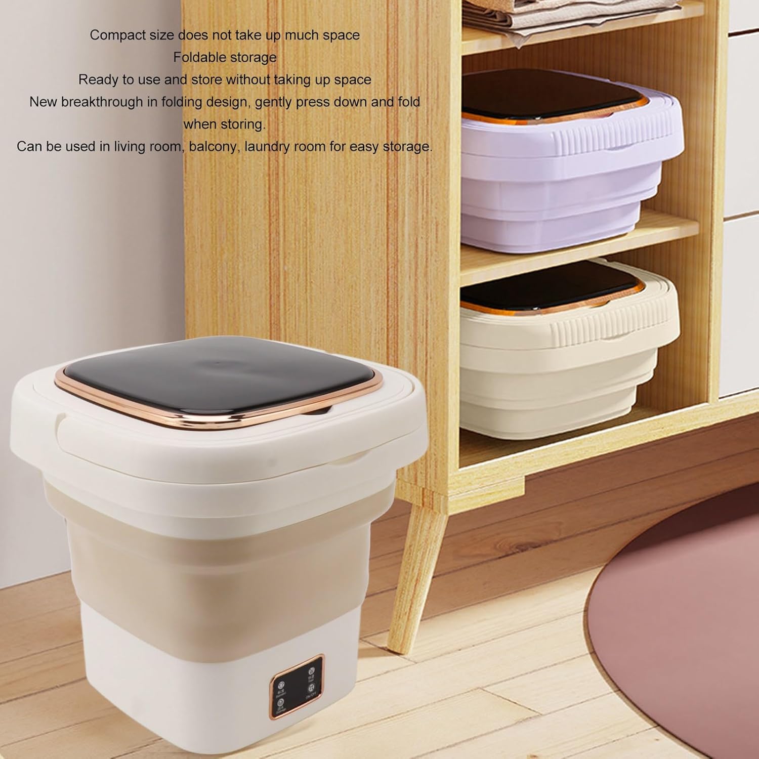 Portable Washing Machine, Folding Compact Lightweight 9L Bucket Lavadora Portatil, Low Noise Integrated Design Multifunctional Washing Machine, for Dormitories[Beige]