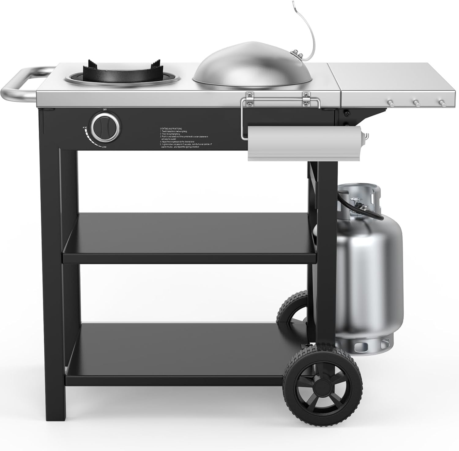 Outdoor Wok Station, Propane Outdoor Wok Burner with Prep Table, Stainless Steel Side Table, Storage, Outdoor Cooking Station for Stir Fry, Searing, BBQ