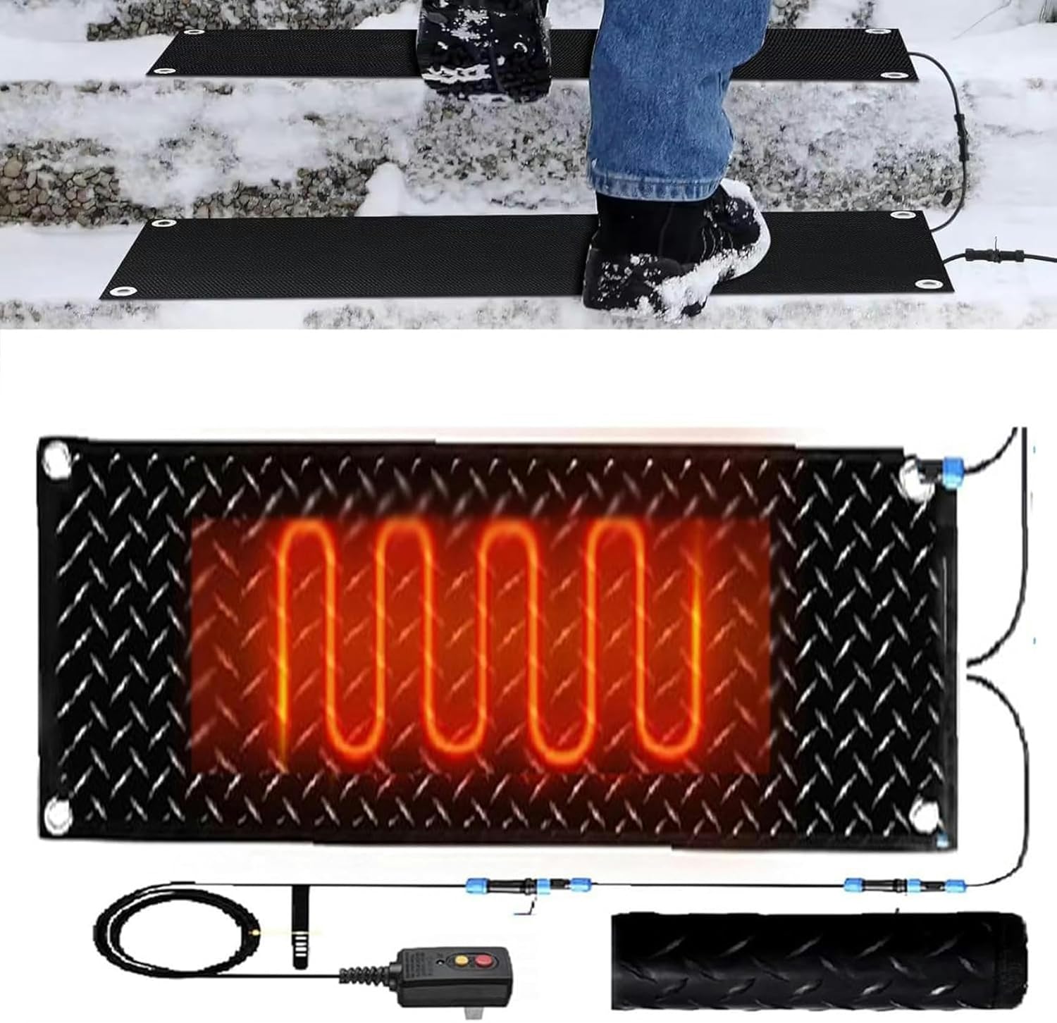 AMNOOL Snow Melting Walkway Mat Roof Heat Panel for Ice Dams Non Slip Rubber Heated Mat Black Roof Heated Outdoor Mats for Winter