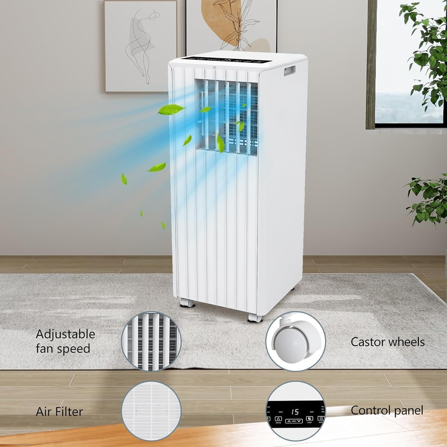 8000 BTU Portable Air Conditioner, 3-In-1 Cooling, Dehumidifier & Fan for 350 Sq. Ft Rooms, Standing Air Conditioner with Quiet Operation, 24H Timer, Sleep Mode, Remote & Window Kit, Reusable Filter