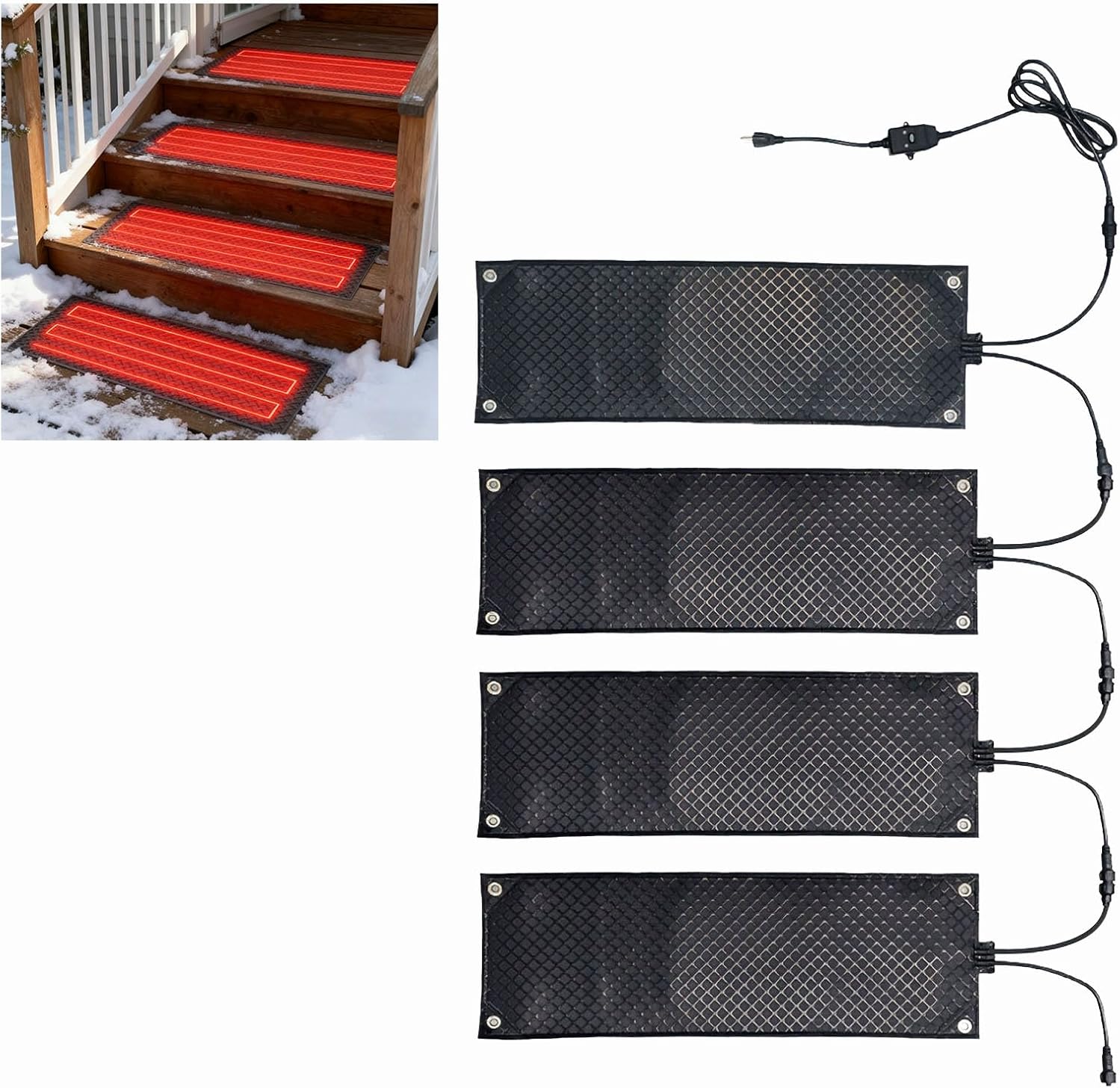 Snow Melting Mats Outdoor Heated Snow Melting Mats for Entrances,PVC,110V,with 6.5 Ft Power Cord, for Outdoor Sidewalks, Stair Step, Walkways(Size:10 * 48in,Color:4 Piece)