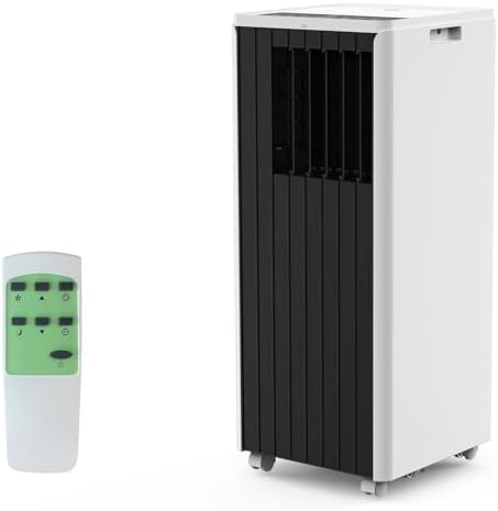 Portable AC 8000 BTU Air Conditioner, Cools 350 Sq.Ft Room, with Fan & Dehumidifier, Remote Control, 24H Timer, Auto Swing, Easy Setup for Home, Bedroom, Office, Living Room Use, White and Black