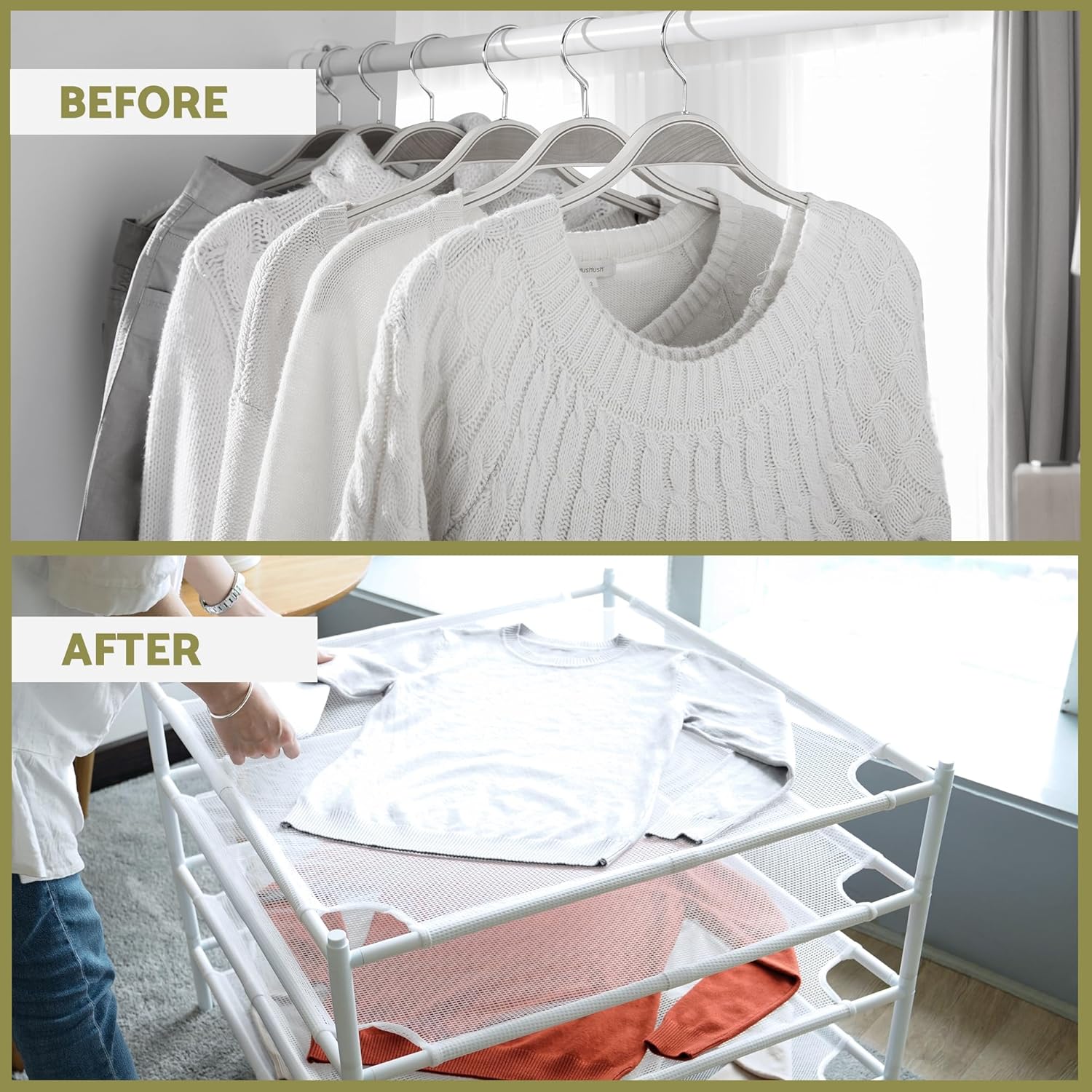 Sweater Drying Rack, 4-Layer Stackable Flat Clothes Drying Rack, Laundry Drying Rack, Mesh Air Dryer, Portable Dry Rack for Indoor & Outdoor