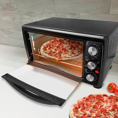 Aiwa 1400W Toaster Oven 6 Slice with Baking Tray, Air Fry Bake Toast Cook and Broil, Temperature Control, 60 Minute Timer Knob, Automatic Shutoff, Crispier Mesh Baking Tray and Crumb Tray Included