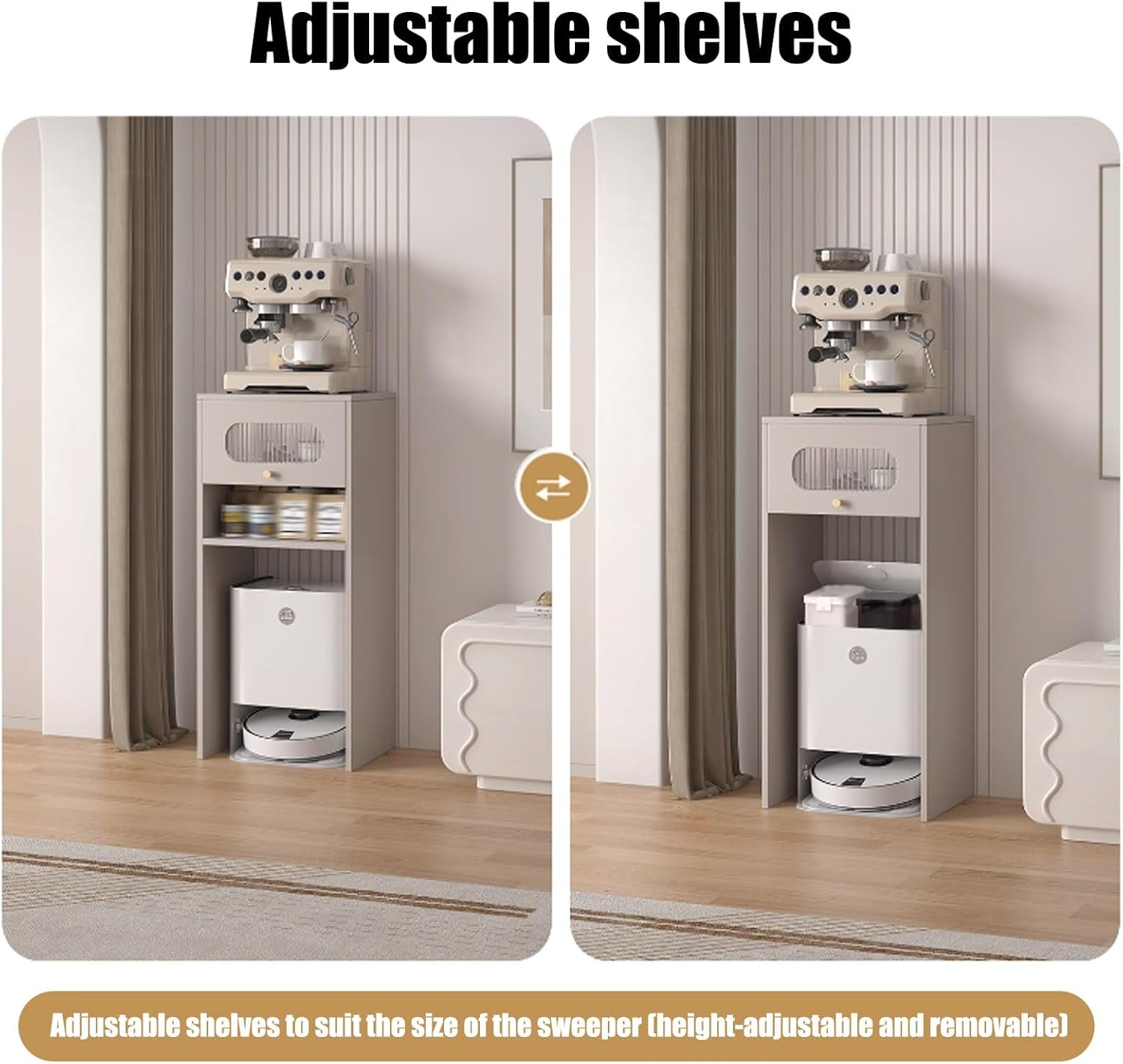 Robot Vacuum Stand Cabinet, Robot Vacuum Hidden Storage Cabinet, Wood Sweeping Robot Storage Rack with Adjustable Shelf, Nightstand, Side Table with Drawer(Natural)