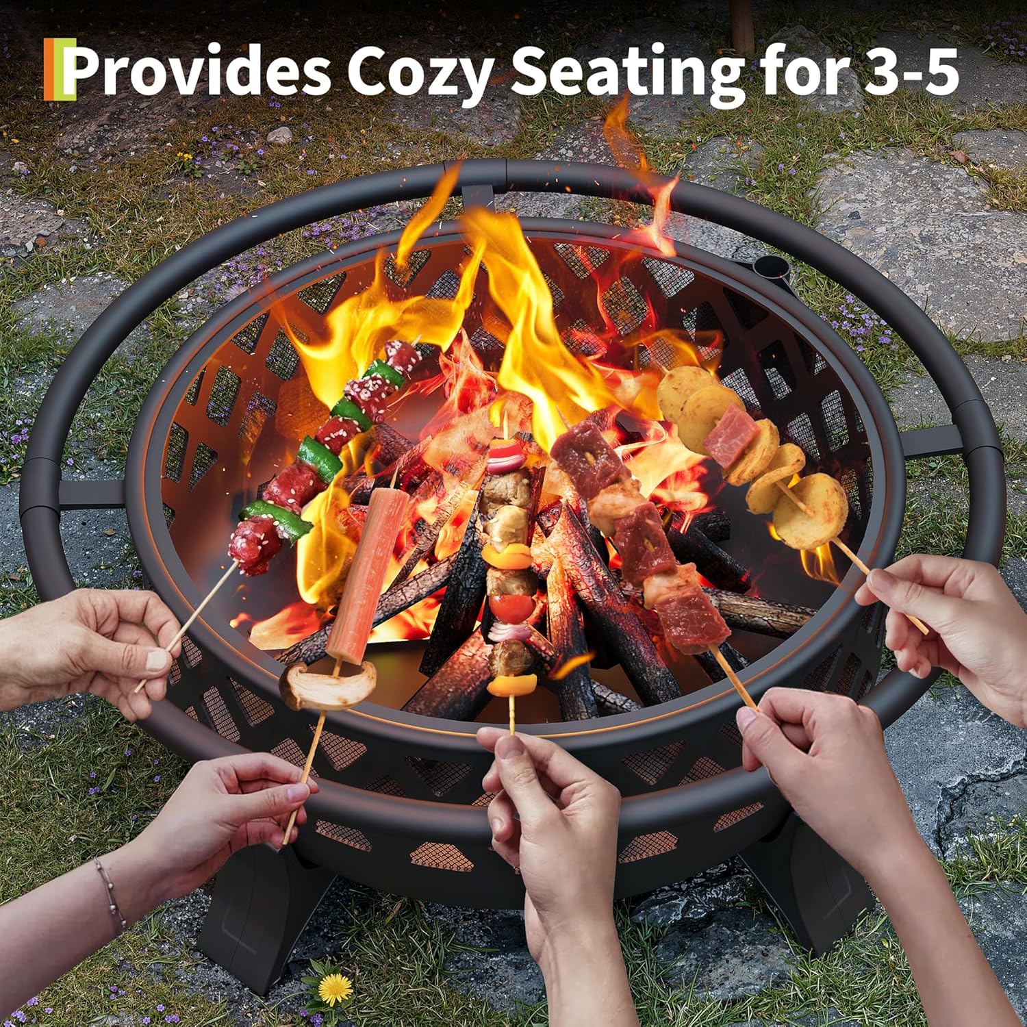 37 Inch Outdoor Fire Pit with Stoker Tool, Firepits for Outside with Spark Screen Cover, Wood Burning Fire Pit for Camping, Patio, Backyard