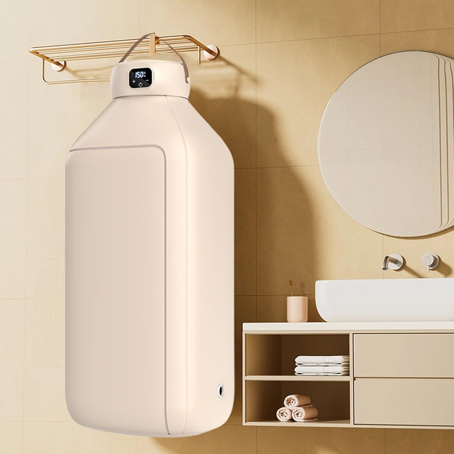 Portable Clothes Dryer, Mini Small Compact Foldable Quiet Fast-Drying Electric Machine with Adjustable Timer, Dryer Machine for Laundry Apartments and Travelling, Hotel Room (Beige)